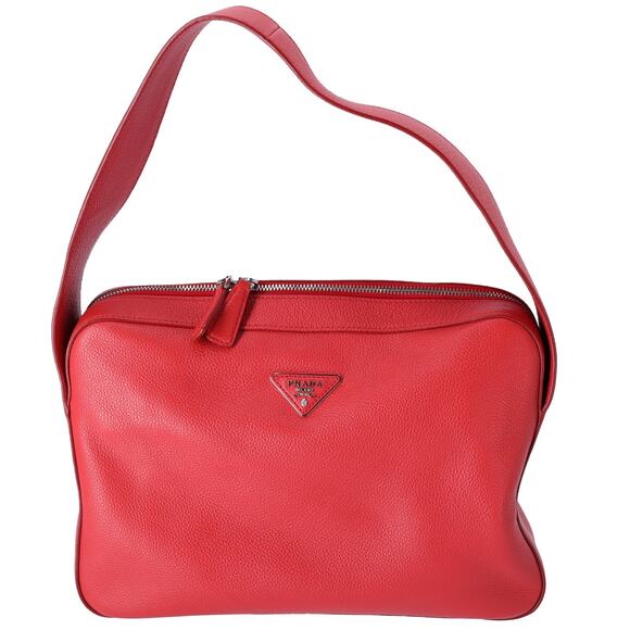 PRADA Triangle Logo Shoulder Bag 1BC023 Red Leather - Picture 1 of 8